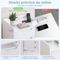 Mesitas de Noche con luces LED y Estación de Carga (2 Tomas AC, 2 Puertos USB) Mesita de Noche Blanca Mesas Auxiliares con 1 compartimento abierto y 2 cajones para Dormitorio Salón - details 52