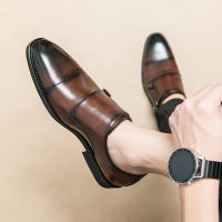 Zapatos de monje con doble hebilla para hombre, calzado de vestir, color marrón y negro, novedad - details 12