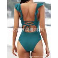 Traje de baño con cuello en V con traje de baño con cordones y borde con volantes - details 19