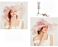Elegante Sombrero de Derby de Organza Rosa Largo y Ancho con Estilo Floral - details 1