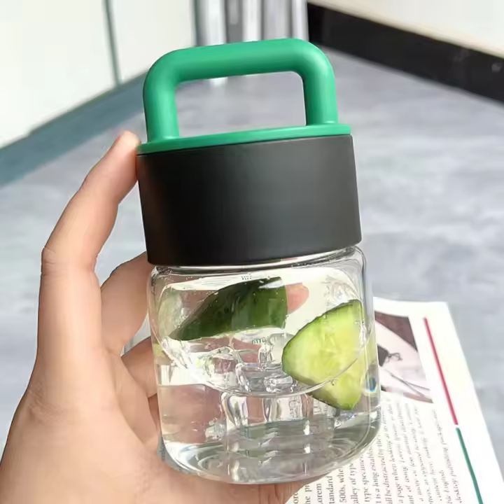 Taza de agua de vidrio portátil de 300ml, Mini botella de agua transparente con asa, taza de jugo de leche y café a prueba de fugas, para el hogar y la Oficina - 1