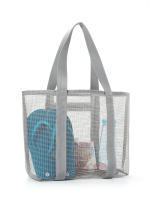 Bolsa de playa de malla de poliéster hueca, bolsa de lavado de viaje de gran capacidad, bolsa de almacenamiento para natación, bolsa de playa de malla minimalista - details 3