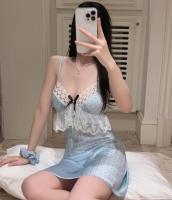 Pijama de encaje transparente, dulce y sencillo, seducción caliente con almohadilla para el pecho, conjunto de camisón de satén sexy - details 2