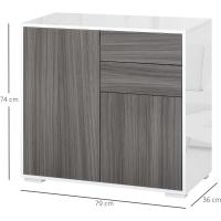 2 Puertas 2 Cajones Marco Blanco Brillante Estante Ajustable Apertura a Presión Almacenamiento Dormitorio 79x36x74 cm Gris - details 4