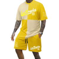 Conjunto de camiseta y pantalón corto informal con estampado de letras en contraste para hombre, ropa deportiva para exteriores, regalo para novio - details 2