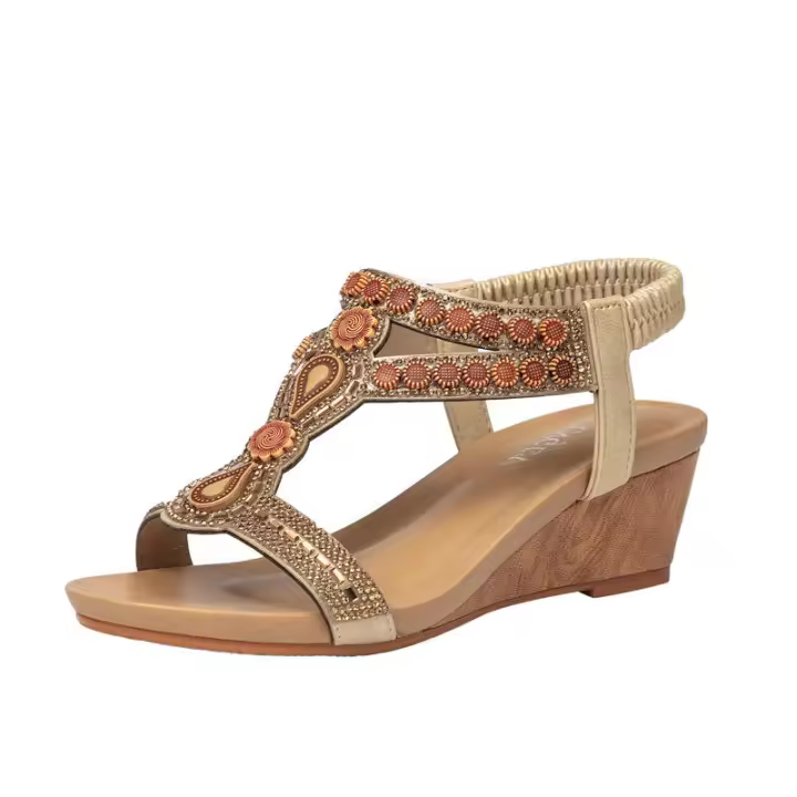 Sandalia sandalias cuña, nueva suela gruesa, estilo asiático, presión del viento, viaje de diamantes, señora, zapatos romanos bohemios - 1