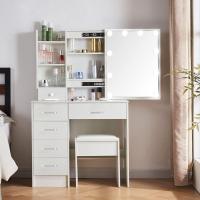 Maquillaje de Luces 10 Brillo Ajustable Espejo Grande con 6 Cajones Morno Blanco 80x36x131 cm - details 0