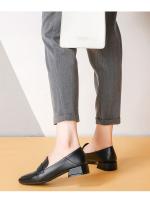 Zapatos sencillos de piel para mujer, con punta cuadrada y tacón grueso y poco profundo, mocasines de suela blanda, con aumento de altura, 2025 - details 5