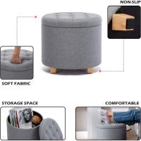almacenamiento de lino acolchada redonda de 45 cm, taburete puf con almacenamiento (beige) - details 24