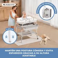 Cambiador de bebés con bañera 2 en 1, Trendy, Ajustable 4 alturas, Termómetro, Ruedas freno, Cesta almacenamiento, Hasta 50 kg, Tubo desagüe, 0-36 meses - details 4