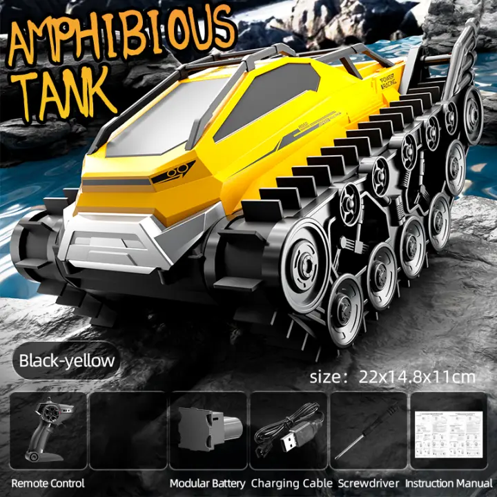 Tanque de coches a Control remoto para niños, vehículo de orugas, impermeable, anfibio, tierra de agua, todo terreno, oruga, coche al aire libre, juguete - 1