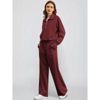 Conjunto casual de dos piezas para mujer: sudadera extragrande con media cremallera y pantalones deportivos de pierna ancha - details 19