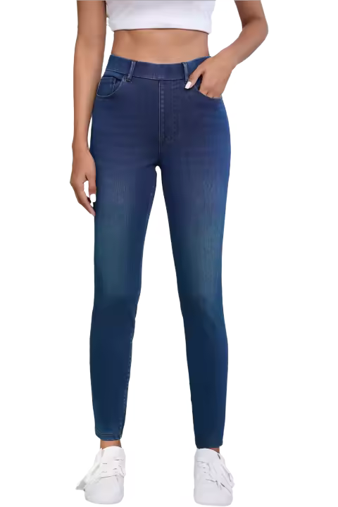 Elrachen Jeans de punto elásticos lavados de pierna recta informales para mujer con múltiples bolsillos, azul Ashleigh, tallas S-2XL - 1