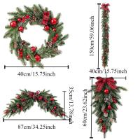 Colgante DIY corona navideña Artificial Bowknot bayas rojas vibrantes guirnalda de árbol de Navidad piñas PVC ventana decoración colgante puerta - details 0