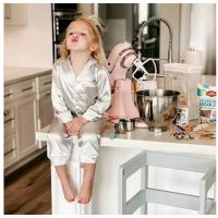 Pijamas para niños y niñas, Top de satén de seda, pantalón de manga larga, pijamas lisos con botones para bebés, conjunto de satén, camisón, ropa de dormir para niños - details 6