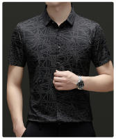 NOVEDAD DE VERANO 2025, camisa elástica estampada versátil informal de manga corta para hombre - details 2