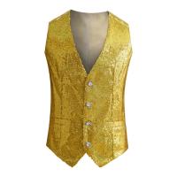 Chaleco de hombre con lentejuelas brillantes, sin mangas, ajustado, de un solo pecho, con cuello en V, chaleco Formal para hombre, traje ajustado con decoración de lentejuelas - details 16