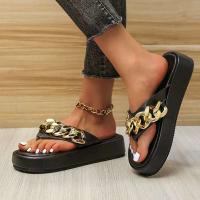 Sandalias de cadena con chanclas de verano a la moda para mujer, nuevas zapatillas de exterior con punta redonda y parte inferior gruesa de talla grande - details 5