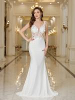 Elegante Vestido de Novia Sirena Blanca Perlas de Encaje Sin Mangas con Cuello en V para Fiesta Formal - details 3
