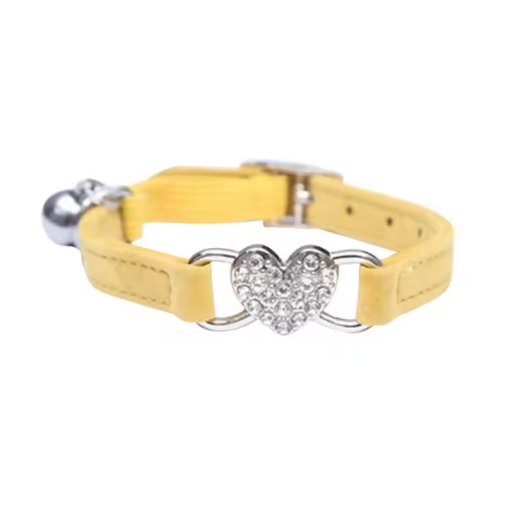 Collar de gato con campana de corazón de seguridad ajustable con campana, Collar de gato con diamantes de colores, Collar de perro ajustable elástico suave, suministros para mascotas - 1
