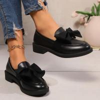 Mocasines de un pie con nudo de lazo para mujer, Color sólido, Charol, Cómodo, Suela gruesa, Zapatos suaves - details 5