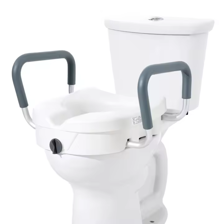 SucceBuy Asiento de inodoro elevado, 5" de altura, 350 lbs de capacidad, ancho ajustable 19.1" - 21.7", instalación con bloqueo giratorio, para inodoros redondos y alargados, ancianos, discapacitados, embarazadas, pacientes, blanco - 1