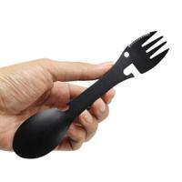 Tenedor para acampar y vajilla multifuncional de acero inoxidable 2 en 1, cuchara, tenedor de cocina para exteriores, equipo para acampar y hacer senderismo - details 0