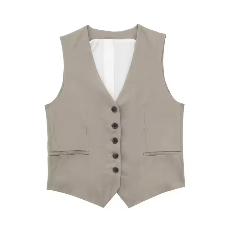 - Chaleco sin mangas con escote en V para mujer, chaqueta informal, top de lino de algodón, nt y moderno - 1
