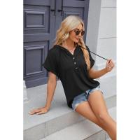 BUNO-2025 Camiseta de manga corta para mujer, Tops con capucha, botones sólidos, cordones, Verano - details 30