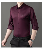 Transmisión en vivo de manga larga para hombre sin costuras para primavera, nueva camisa estampada informal y de negocios sin planchar, tendencia ligera - details 3