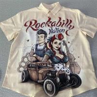 Camisas para hombres 3d Vintage moda Vio Rocker impreso Rockabilly camisa hawaiana Tops de manga corta ropa de calle al aire libre - details 1