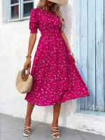 Vestido de mujer, novedad de verano 2025, vestido de longitud media acampanado a la moda con cintura alta y flores redondas para mujer - details 25