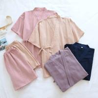 Conjunto de pijama de 2 piezas para pareja japonesa, hilo de algodón fino, pantalones cortos de manga corta, kimono para hombre y mujer, decoración del hogar - details 26
