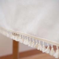 Mantel circular rectangular blanco de lino nórdico y algodón, funda suave, borla Ence, manta de picnic al aire libre para banquetes - details 7