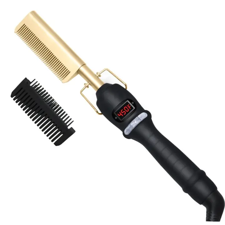 Rizador doméstico seco y húmedo peine de cobre de doble propósito rizo recto multifunción eléctrico peine de pelo liso peine de barba - 1