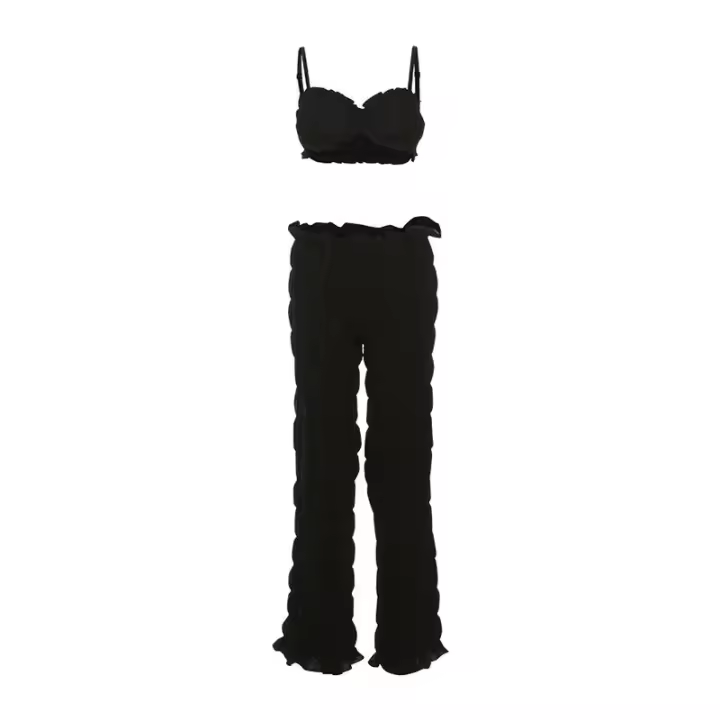 BUNO-Chándal de verano para mujer, Tops cortos deportivos informales sexis sin mangas + Leggings fruncidos de cintura alta, ropa de calle firme a juego - 1