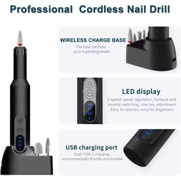 Kit de taladro eléctrico portátil para uñas, máquina de secado profesional, suministros para uñas, Lima E inalámbrica con Kit de uñas multifuncional - 1