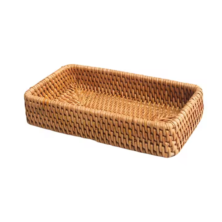 Cesta de almacenamiento tejida a mano Bandeja de almacenamiento de ratán Cestas de mimbre Pan Fruta Comida Desayuno Caja de exhibición Decoración del hogar-C - 1