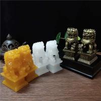 Figuras decorativas 2 uds estatuas doradas de Chiese Lios Feg Shui Ma-made Jade Stoe Buda Drago escultura estatua hogar - details 5