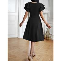 Vestido Elegante De Verano Con Cuello En V Y Manga Flor De Polyester Spandex A-Line Para Mujer Estilo Oficina Lady Longitud De Rodilla - details 6
