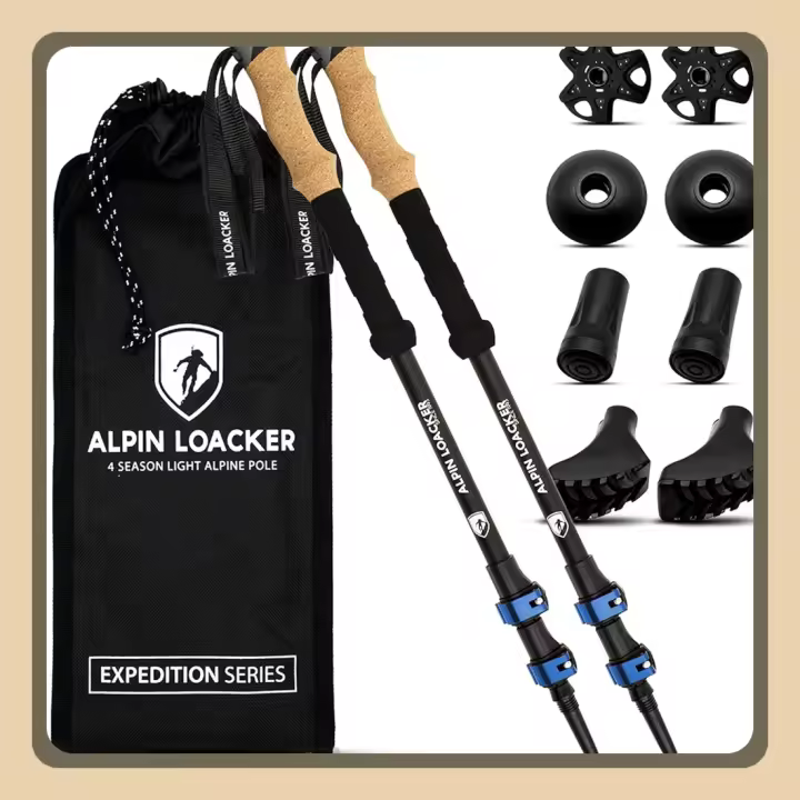 Bastones Trekking Telescopicos, Aluminio Ligero + Accesorios + Bolso |   Palos Senderismo Extensible Altura Regulable: Poles Montaña, Nordic Walking, Trail Running Asfalto - 1
