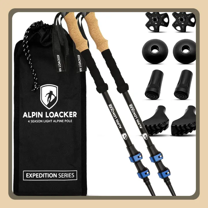 Bastones Trekking Telescopicos, Aluminio Ligero + Accesorios + Bolso |   Palos Senderismo Extensible Altura Regulable: Poles Montaña, Nordic Walking, Trail Running Asfalto - 1