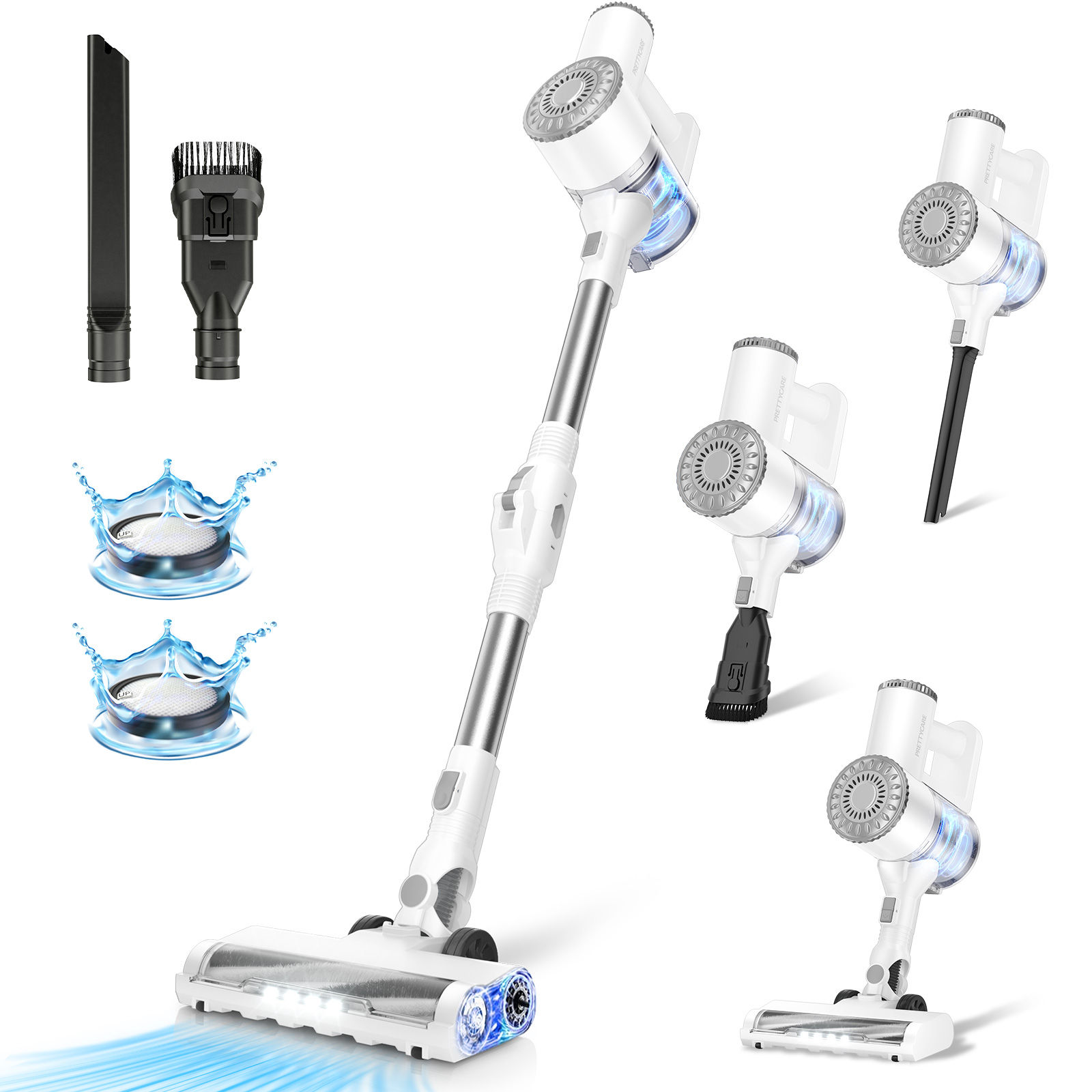 PrettyCare-aspiradora inalámbrica W400, aspirador de pie automático, Varita flexible de 180 °, palo ligero 6 en 1, potente con 25kPa