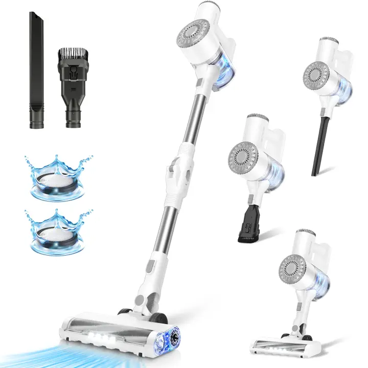 aspiradora inalámbrica W400, aspirador de pie automático, Varita flexible de 180 °, palo ligero 6 en 1, potente con 25kPa - 1