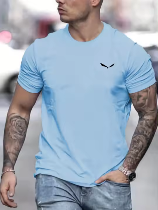 Verano de los hombres tamaño suelto 100% algodón estampado de pájaros Slim Fit Casual cuello redondo manga corta camiseta Top - 1