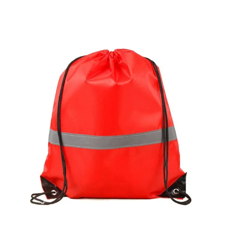 Mochila de gimnasio con cordón y rayas reflectantes, bolso de hombro deportivo de nailon de Color sólido de poliéster 210D, plegable, combina con todo - 1