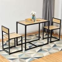 3 Piezas, 1 Mesa de Comedor con 2 Sillas, Conjunto de Comedor Pequeño para 2 Personas, Diseño Ahorro Espacio, Juego de Bistró para Bar, Balcón (Natural) - details 1