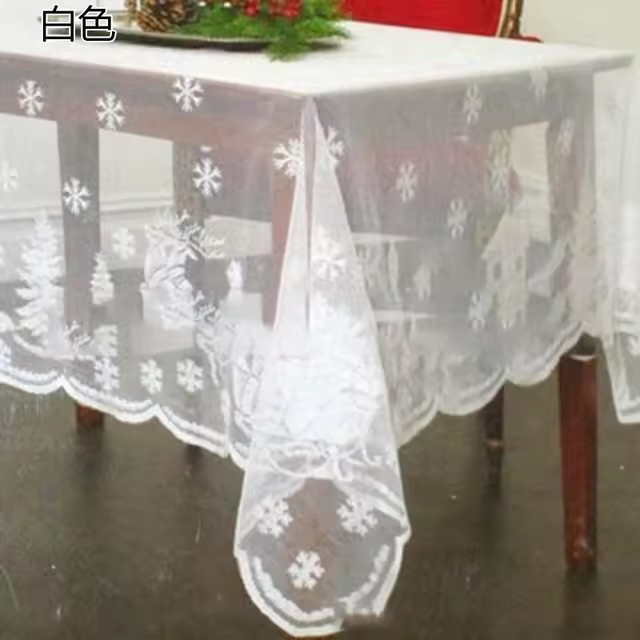 Mantel de Encaje Blanco con Patrón de Copos de Nieve Ideal para Bodas, Comedor, Decoración de Fiesta Navideña en Casa - 1