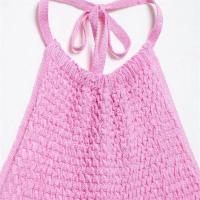 Vestido de estilo vacacional sin mangas con cuello halter y espalda descubierta de punto delgado 2025 para mujer. - details 7