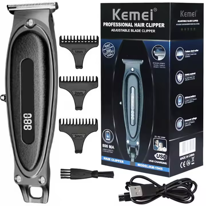 Kemei-cortadora de pelo eléctrica para hombre, máquina de corte de pelo, recargable, con pantalla LCD 1945 - 1